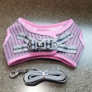 Medium MED Dog Cat Harness Pink Grey Gray New No Tags reflectively Velcro le…